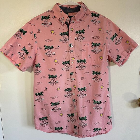 Eighty Eight Men’s‎ Pink Tropical Button-Up Shirt - Picture 1 of 4